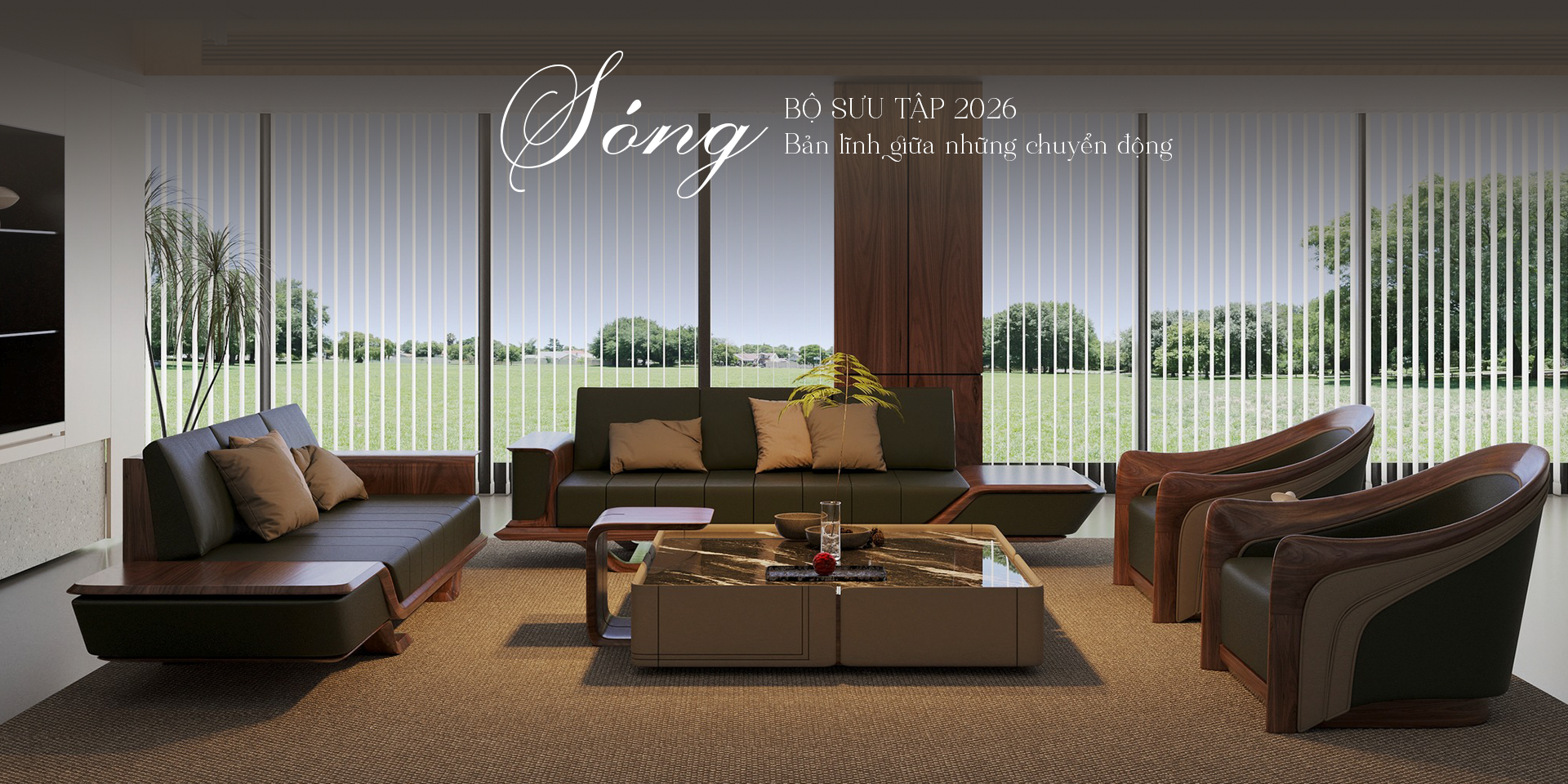 Sofa gỗ óc chó - Sóng