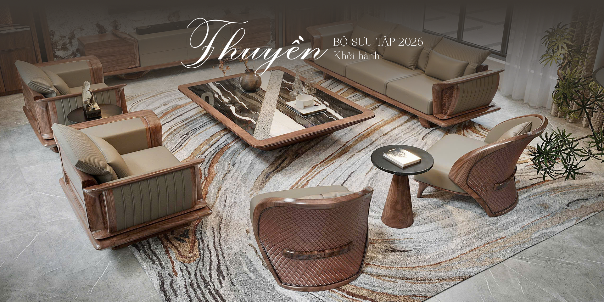 Sofa gỗ óc chó - Thuyền