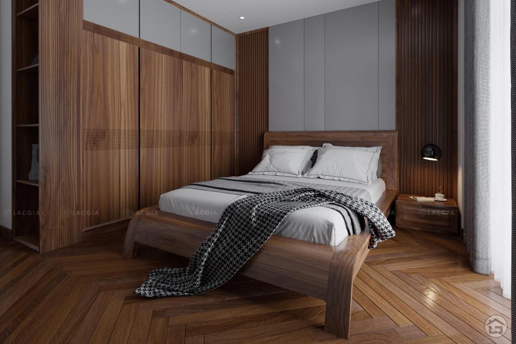 Không gian phòng ngủ ấm cúng với những món đồ nội thất gỗ