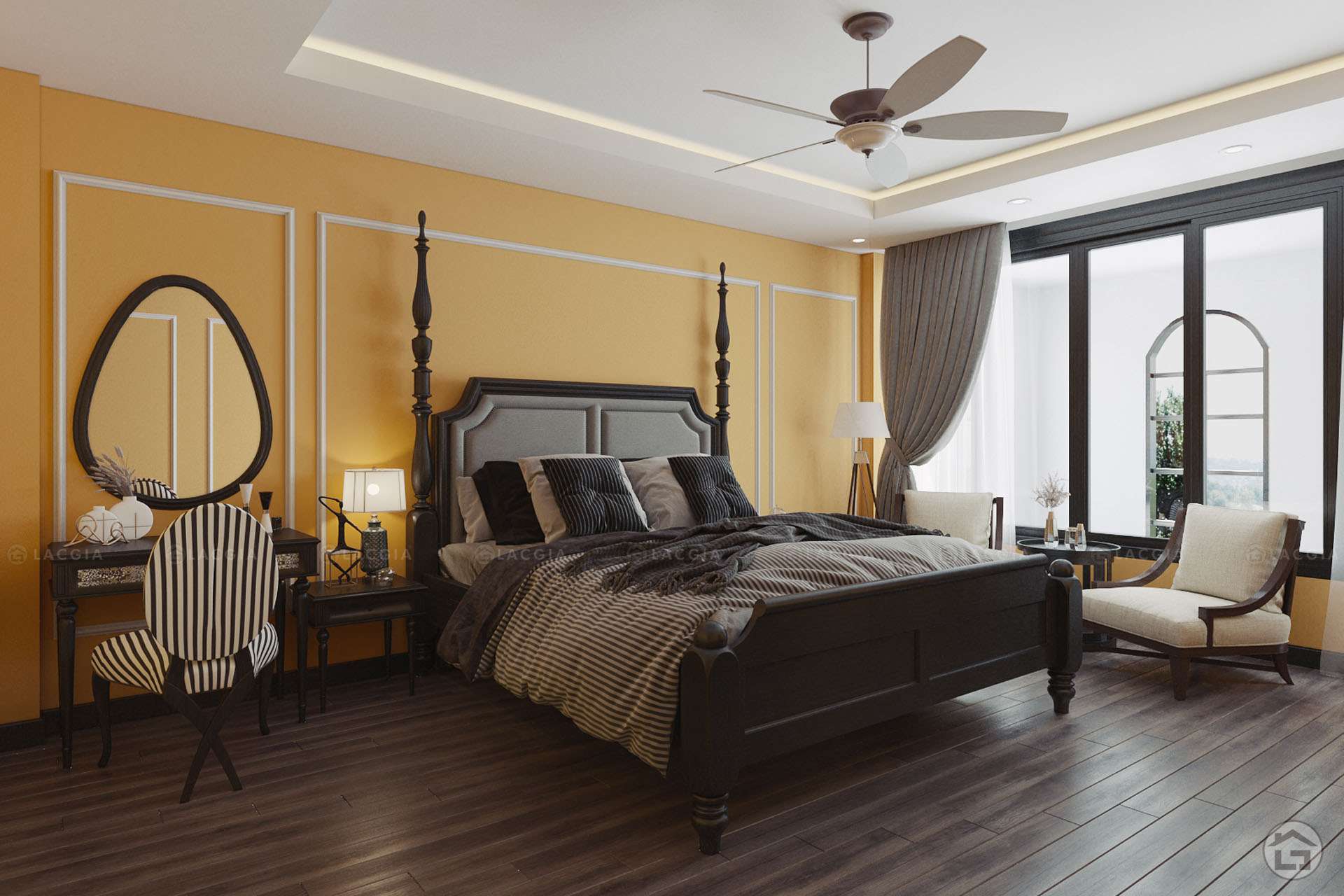 Mẫu phòng ngủ Master thiết kế theo phong cách Đông Dương (Indochine)