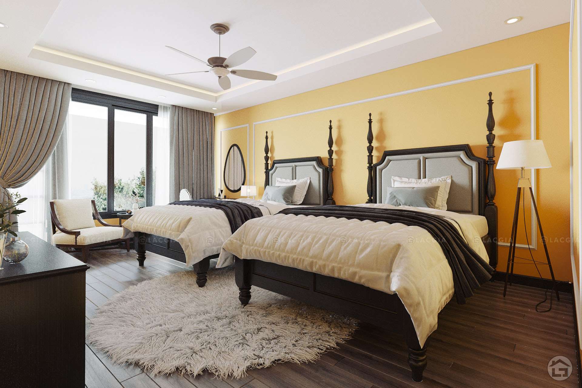 Mẫu phòng ngủ Master thiết kế theo phong cách Đông Dương (Indochine)