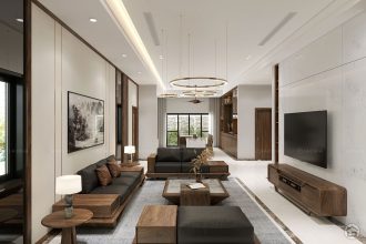 Thiết kế nội thất biệt thự Ninh Bình gỗ óc chó - Chị Linh