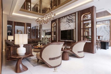 Thiết kế nội thất biệt thự gỗ óc chó chị Hạnh - Hà Nam